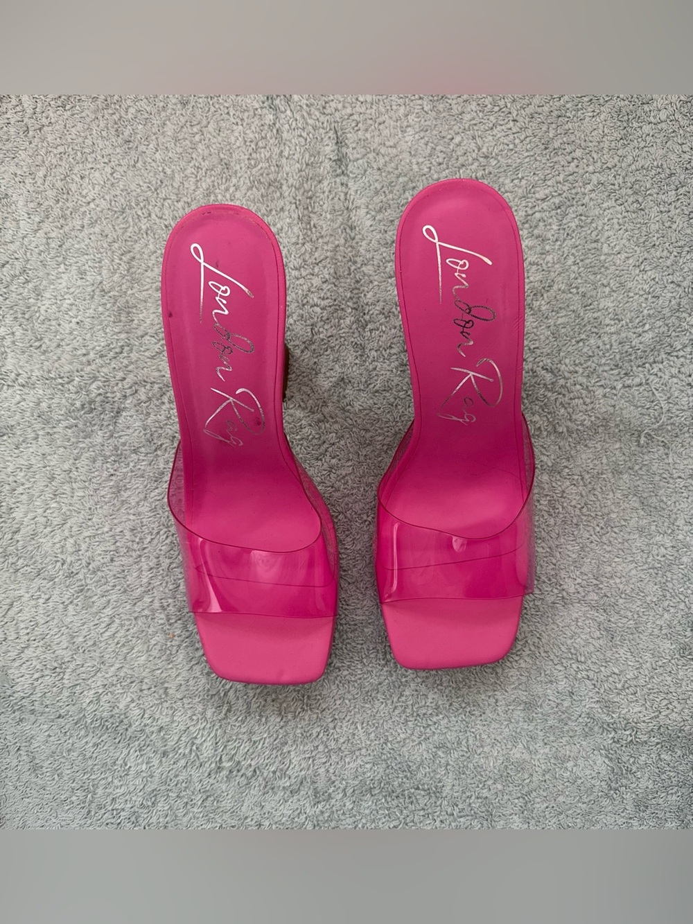 London Rag Pink Skyhigh Clear Strap Block Heel Sandals Size 8 New